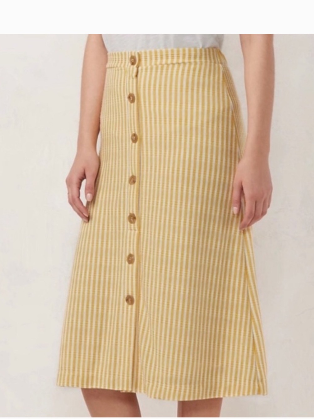 LC Lauren Conrad Yellow Striped Button-Front Women's Midi‎ Skirt L NWT